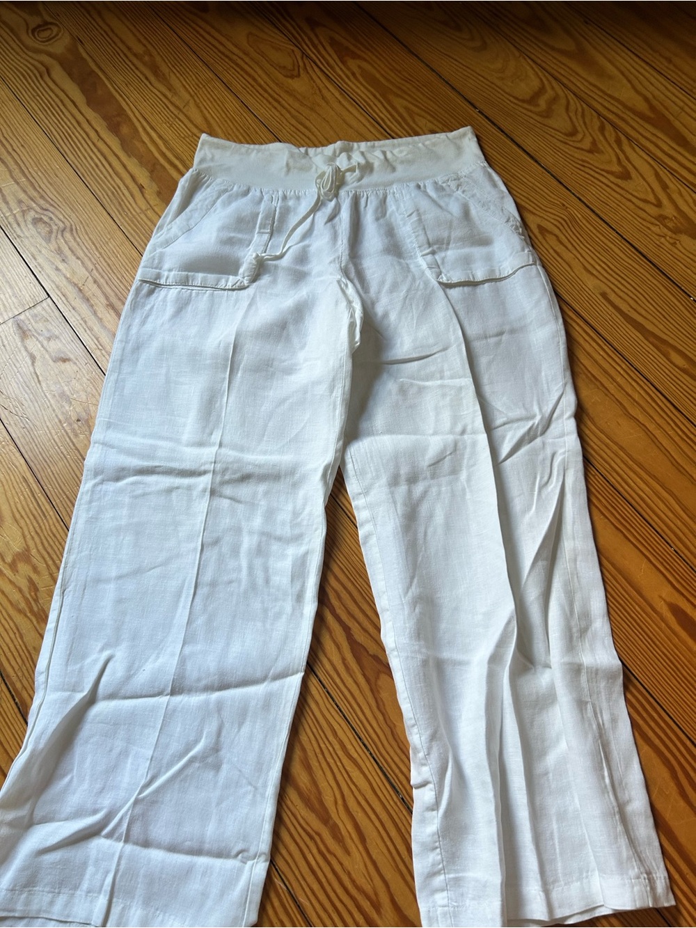 Hard Tail White Cropped Linen-Blend Drawstring Pants
